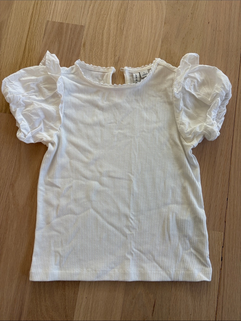 Janie and Jack White Puff-Sleeve Ribbed Tee